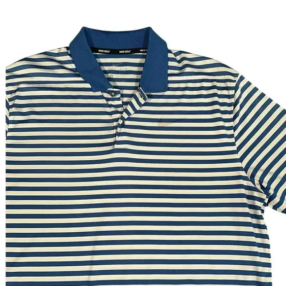 Nike Golf Dri-Fit Polo Size Medium Blue and White Striped Great Condition Used - Picture 2 of 9